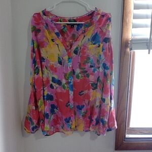 Bright Pink Floral Button-Front Women's Blouse